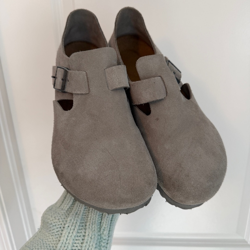 Birkenstock Gray Suede Mules